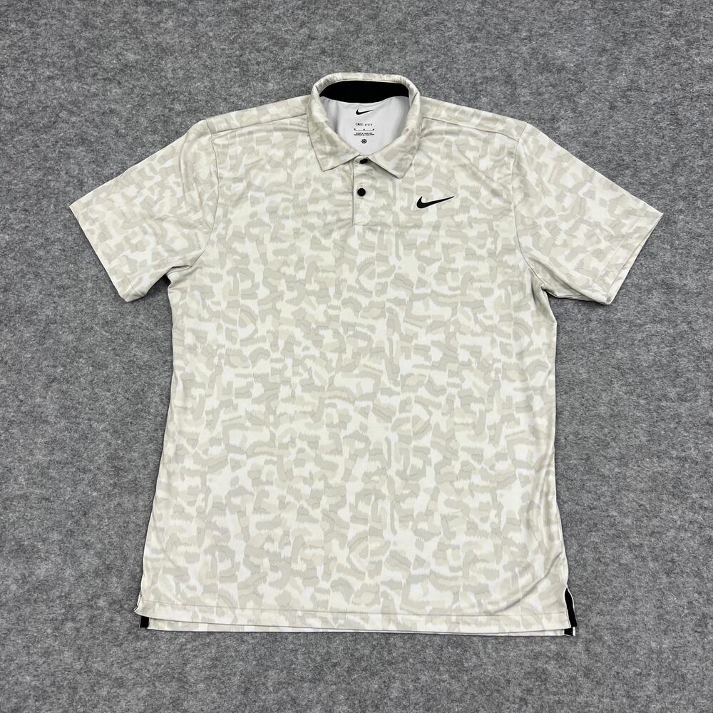 Nike Polo Shirt Mens M Beige Camouflage Dri-FIT Golf Performance Short Sleeve